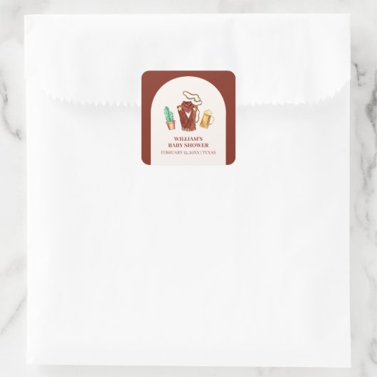 Rustieke Rodeo Cowboy Cactus Bierboog Baby shower Vierkante Sticker (Tas)