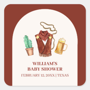 Rustieke Rodeo Cowboy Cactus Bierboog Baby shower Vierkante Sticker