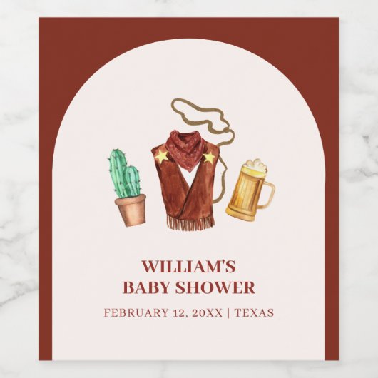 Rustieke Rodeo Cowboy Cactus Bierboog Baby shower Wijn Etiket (Enkel label)