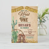 Rustieke Rodeo Cowboy Eerste Verjaardag Uitnodigin Kaart (Staand voorkant)