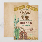 Rustieke Rodeo Cowboy Eerste Verjaardag Uitnodigin Kaart (Voorkant / Achterkant)