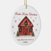 Rustieke Rodeo Red Barn Kerstmis Keramisch Ornament (Rechts)