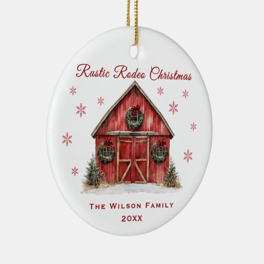 Rustieke Rodeo Red Barn Kerstmis Keramisch Ornament (Rechts)