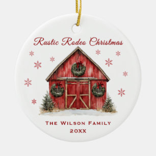 Rustieke Rodeo Red Barn Kerstmis Keramisch Ornament