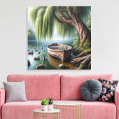 Rustieke roeiboot onder een wilgenboom canvas afdruk (Insitu (Woonkamer))