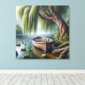 Rustieke roeiboot onder een wilgenboom canvas afdruk (Insitu (Houten vloer))
