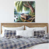 Rustieke roeiboot onder een wilgenboom canvas afdruk (Insitu (Slaapkamer))