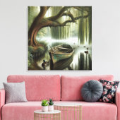 Rustieke roeiboot onder een wilgenboom canvas afdruk (Insitu (Woonkamer))