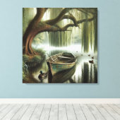 Rustieke roeiboot onder een wilgenboom canvas afdruk (Insitu (Houten vloer))
