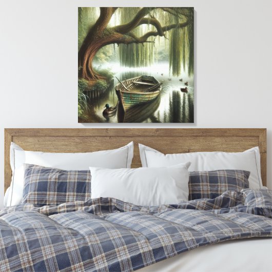 Rustieke roeiboot onder een wilgenboom canvas afdruk (Insitu (Slaapkamer))