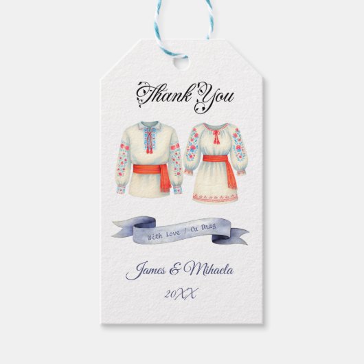 Rustieke Roemeense bruiloft traditionele folk kost Cadeaulabel (Voorkant)