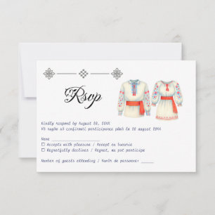 Rustieke Roemeense bruiloft traditionele folk kost RSVP Kaartje