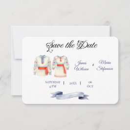 Rustieke Roemeense bruiloft traditionele folk kost Save The Date