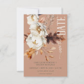 Rustieke Roest Cream & Bruine Herfst Bloemen Save The Date (Voorkant)