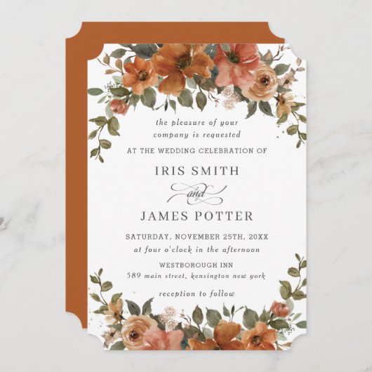 Rustieke Roest Oranje Koper Bloemig Aards Groen Kaart (Voorkant / Achterkant)