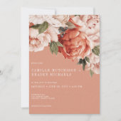  rustieke roest & perzik pioenrozen bruiloft kaart (Voorkant)
