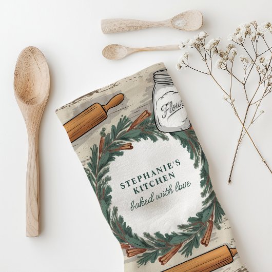 Rustieke Rolling Pin Krans Gepersonaliseerde Kerst Theedoek