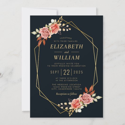 Rustieke romance bloemengeometrische bruiloft uitn kaart (Voorkant)