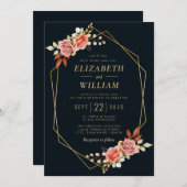 Rustieke romance bloemengeometrische bruiloft uitn kaart (Voorkant / Achterkant)