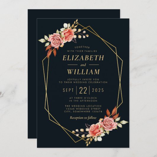 Rustieke romance bloemengeometrische bruiloft uitn kaart (Voorkant / Achterkant)