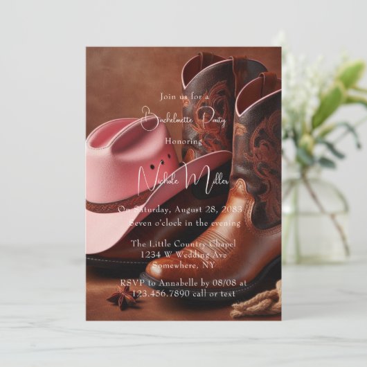 Rustieke Romance: Boots & Pet vrijgezellenfeest Kaart (Staand voorkant)
