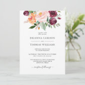 Rustieke Romance Bourgondië en Roze Bloemen Huweli Kaart (Staand voorkant)