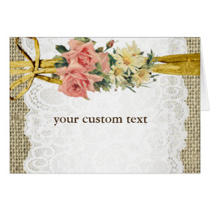 Rustieke Romance Burlap & Lace Bloemen Vouw Kaart