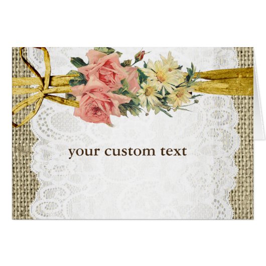 Rustieke Romance Burlap & Lace Bloemen Vouw Kaart (Voorkant Horizontaal)