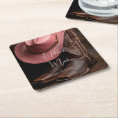 Rustieke Romance: Cowboy Boots & Roos Pet Wedding Kartonnen Onderzetters (Schuin)