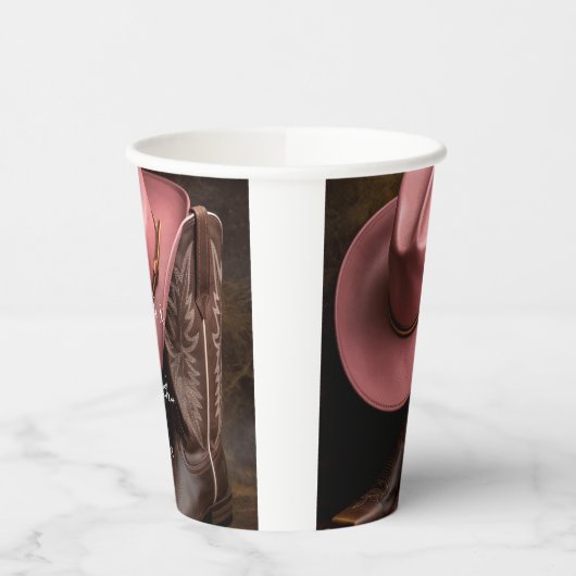 Rustieke Romance: Cowboy Boots & Roos Pet Wedding Papieren Bekers (Links)