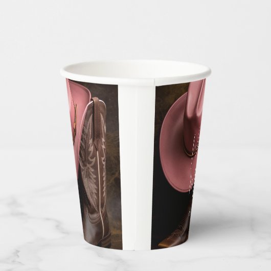 Rustieke Romance: Cowboy Boots & Roos Pet Wedding Papieren Bekers (Rechts)