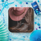 Rustieke Romance: Cowboy Boots & Roos Pet Wedding Papieren Bordje (Feest)