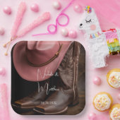 Rustieke Romance: Cowboy Boots & Roos Pet Wedding Papieren Bordje (Feest)