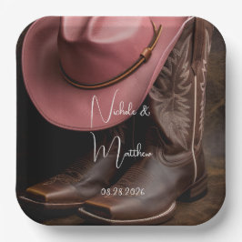 Rustieke Romance: Cowboy Boots & Roos Pet Wedding Papieren Bordje
