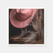 Rustieke Romance: Cowboy Boots & Roos Pet Wedding Servet (Voorkant)