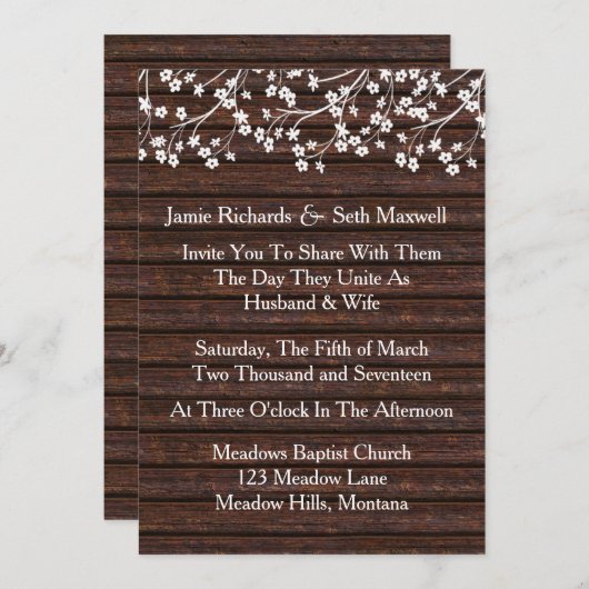 Rustieke Romance huwelijksuitnodiging Kaart (Voorkant / Achterkant)