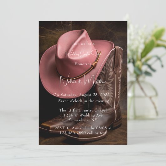 Rustieke Romance: Laarzen & Pet Weddin Couples Dou Kaart (Staand voorkant)