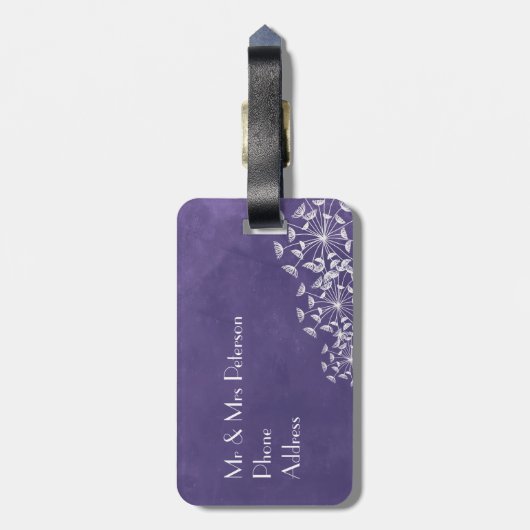 Rustieke Romance Paarse Honeymoon Bagagelabels (Achterkant verticaal)