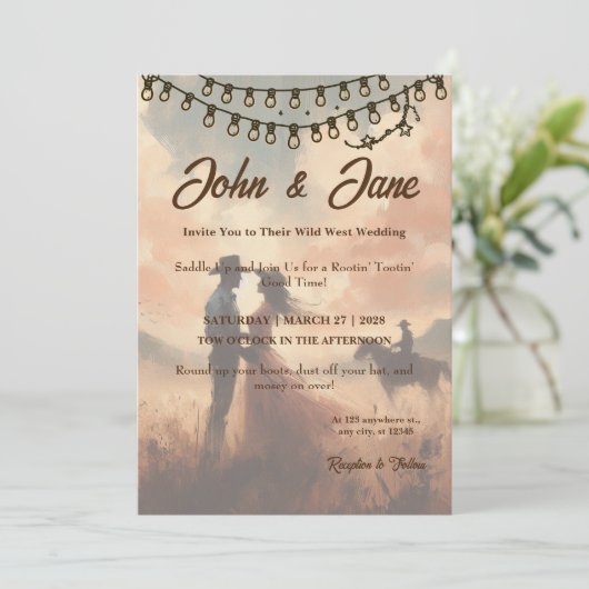 Rustieke Romance: Wild West Bruiloft Kaart (Staand voorkant)
