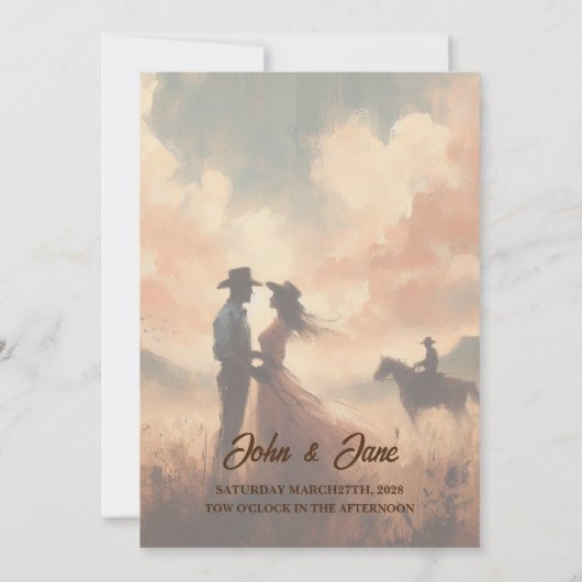 Rustieke Romance: Wild West Bruiloft Kaart (Achterkant)