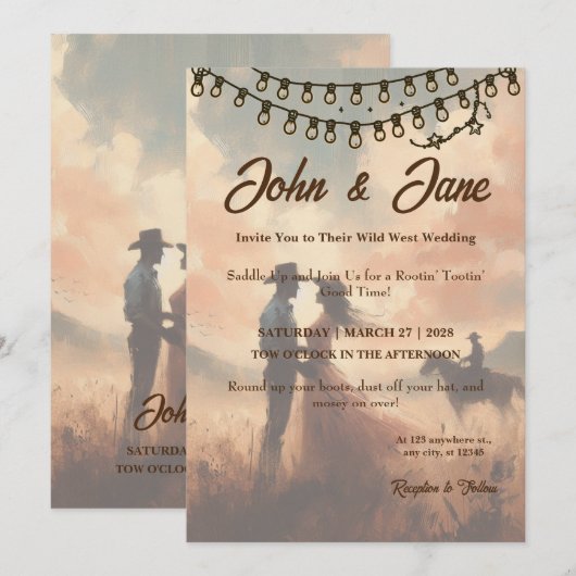 Rustieke Romance: Wild West Bruiloft Kaart (Voorkant / Achterkant)