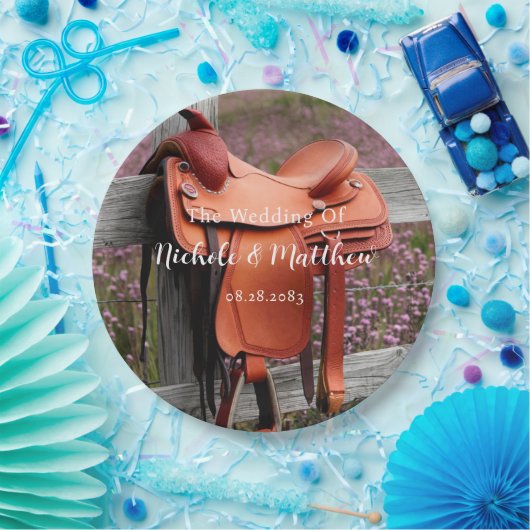 Rustieke Romance: zadel op het hek bruiloft Papieren Bordje (Feest)