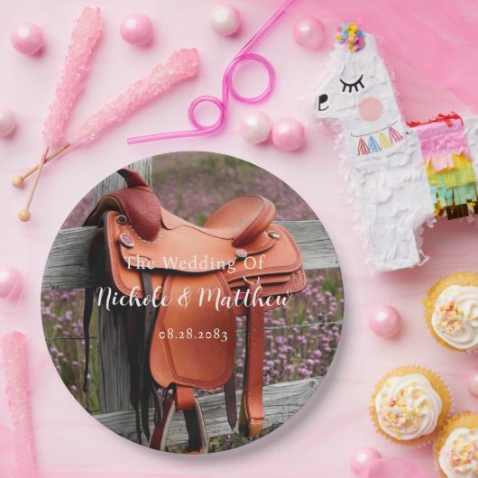 Rustieke Romance: zadel op het hek bruiloft Papieren Bordje (Feest)