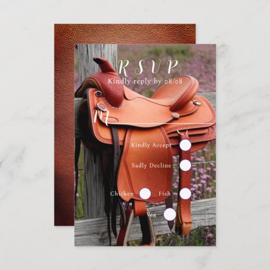 Rustieke Romance: zadel op het hek RSVP Kaartje (Voorkant / Achterkant)