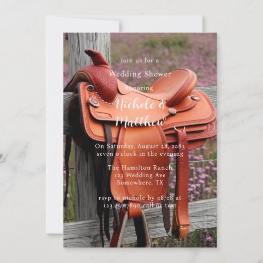 Rustieke Romance: zadel op het hek Trouwdouche Kaart (Voorkant)