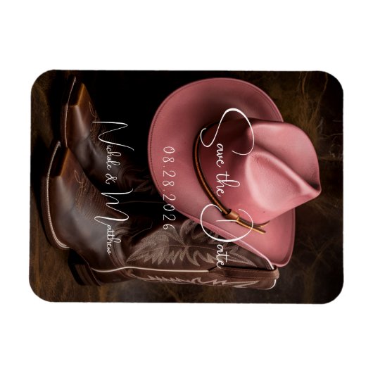 Rustieke Romantiek: Laarzen en Hoed Save the Date Magneet (Horizontaal)