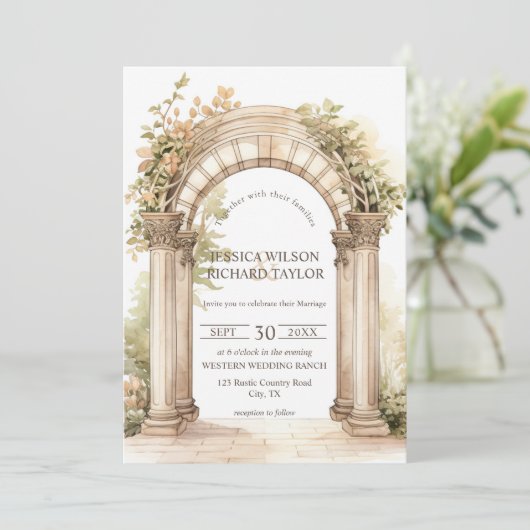 Rustieke Romantische Beige Arch Ranch Boerderij Ba Kaart (Staand voorkant)