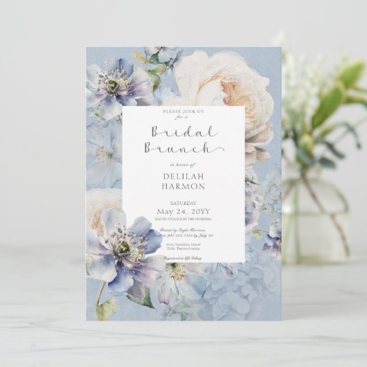 Rustieke Romantische Blauwe & Witte Bloemen Bruids Kaart (Staand voorkant)