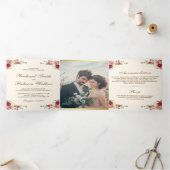  rustieke romantische bloemenfoto bruiloft drieluik uitnodiging (Binnen)