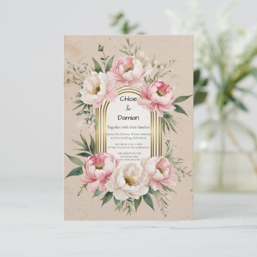 Rustieke Romantische Boho Blush & Ivoor Bloemen Hu Save The Date (Staand voorkant)